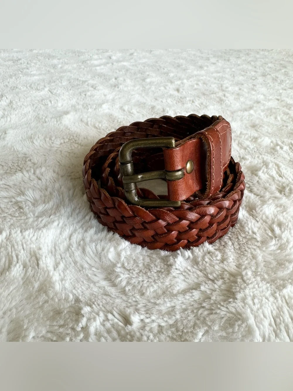 Omega Braided Leather Belt Womens Medium 35” Brown Woven Western Boho Festival